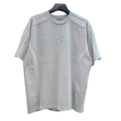 American High Street Embroidered Mesh Breathable Short Sleeve T-shirt Retro Vintage Vintage Youth Hip Hop T-shirt Grey Trendy Style Splicing Round Neck T-shirt