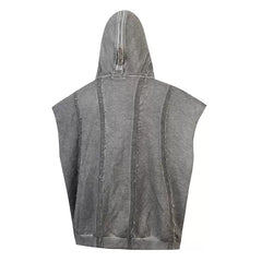 THUG CLUB 24 Spring/Summer Grey Vintage Haircut Hollow Design Metal Logo Men's Zipper Hooded Tank Top