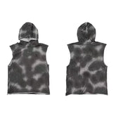 THUG CLUB summer vintage dirty dye tie dye camouflage star moon logo metal button sleeveless hooded vest for men