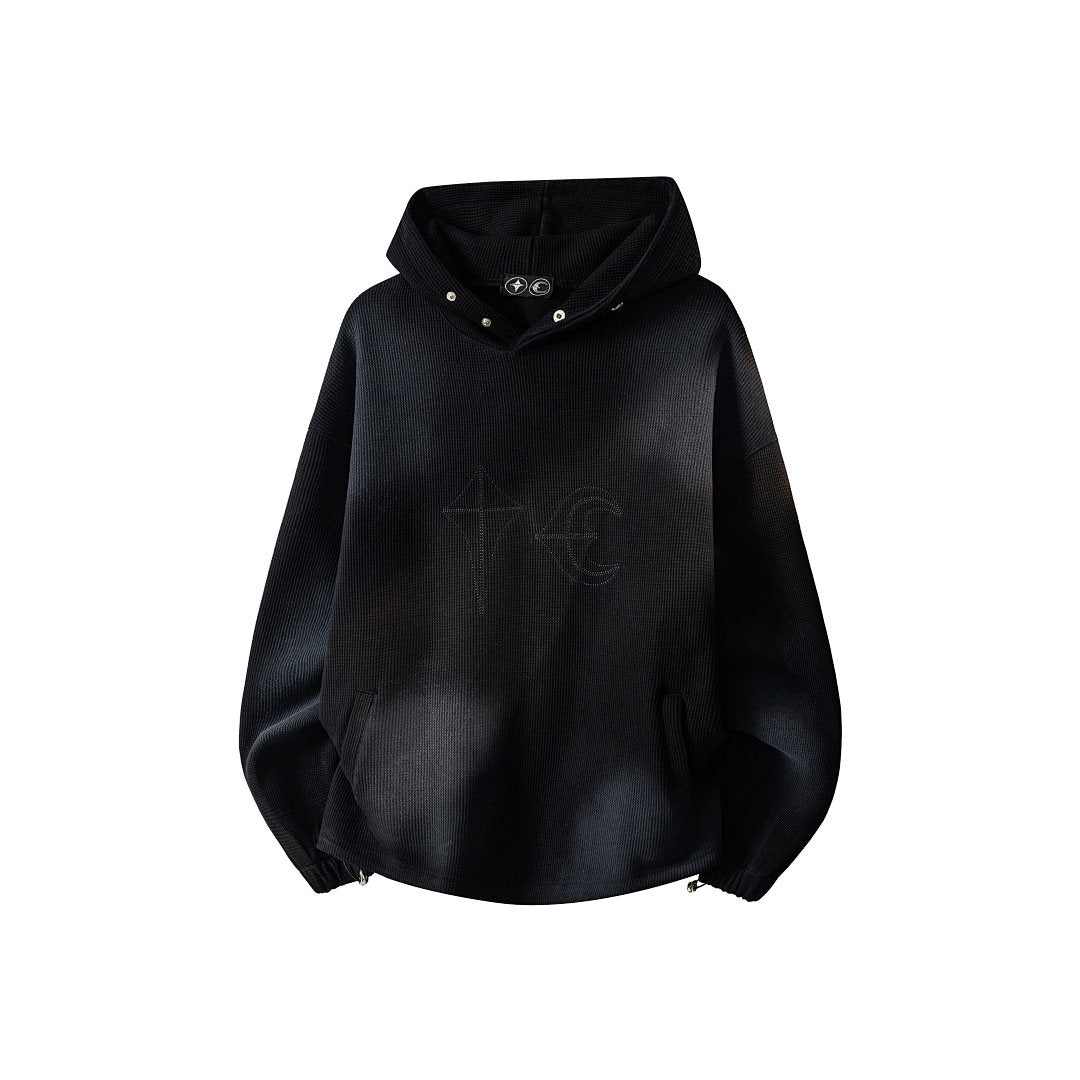 THUG CLUB Waffle‑Knit Rhinestone Hoodie