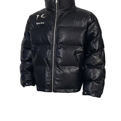 THUG CLUB Faux‑Leather Puffer Jacket
