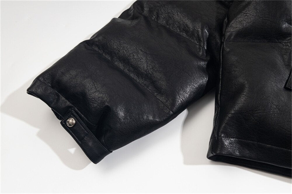 THUG CLUB Faux‑Leather Puffer Jacket