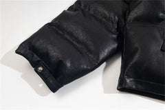THUG CLUB Faux‑Leather Puffer Jacket