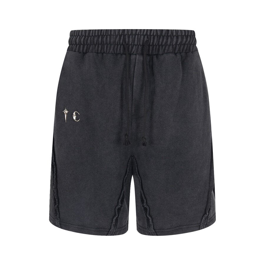 THUG CLUB Washed Metal‑Logo Sweat Shorts