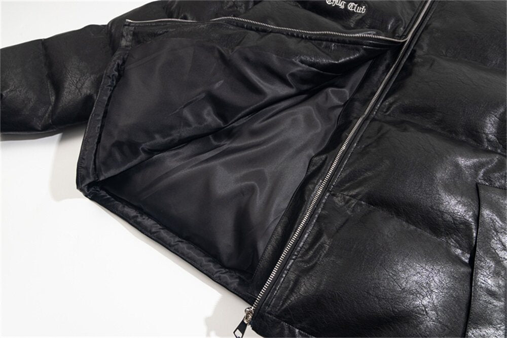 THUG CLUB Faux‑Leather Puffer Jacket