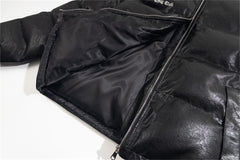 THUG CLUB Faux‑Leather Puffer Jacket