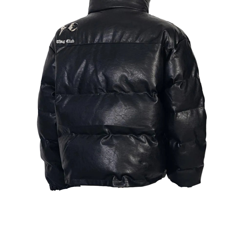 THUG CLUB Faux‑Leather Puffer Jacket