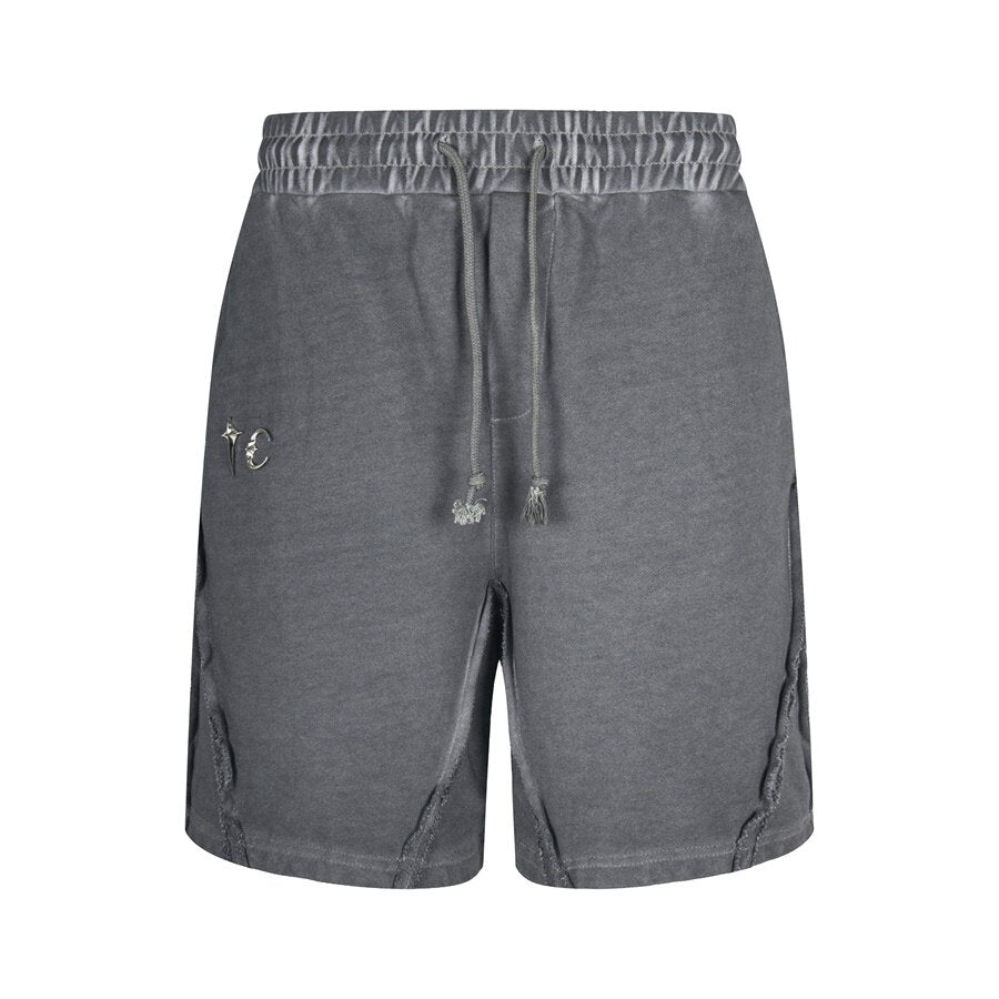THUG CLUB Vintage‑Wash Metal‑Logo Sweat Shorts