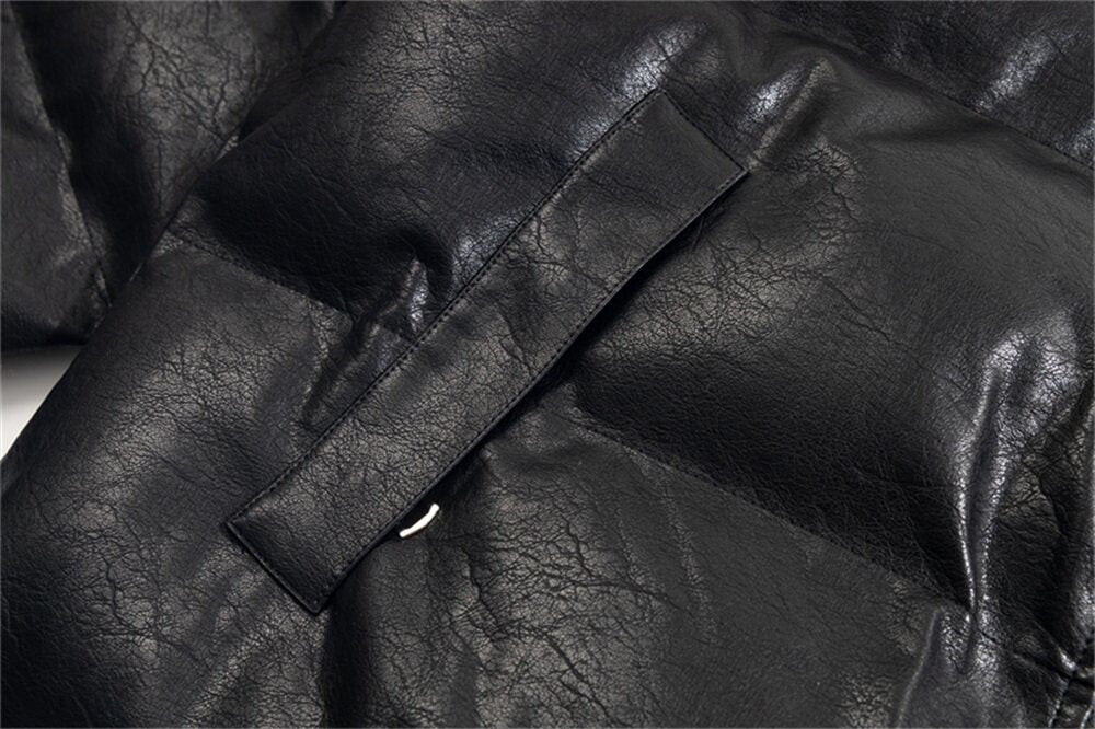 THUG CLUB Faux‑Leather Puffer Jacket