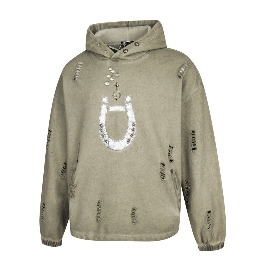 THUG CLUB Washed Horseshoe Distressed Hoodie