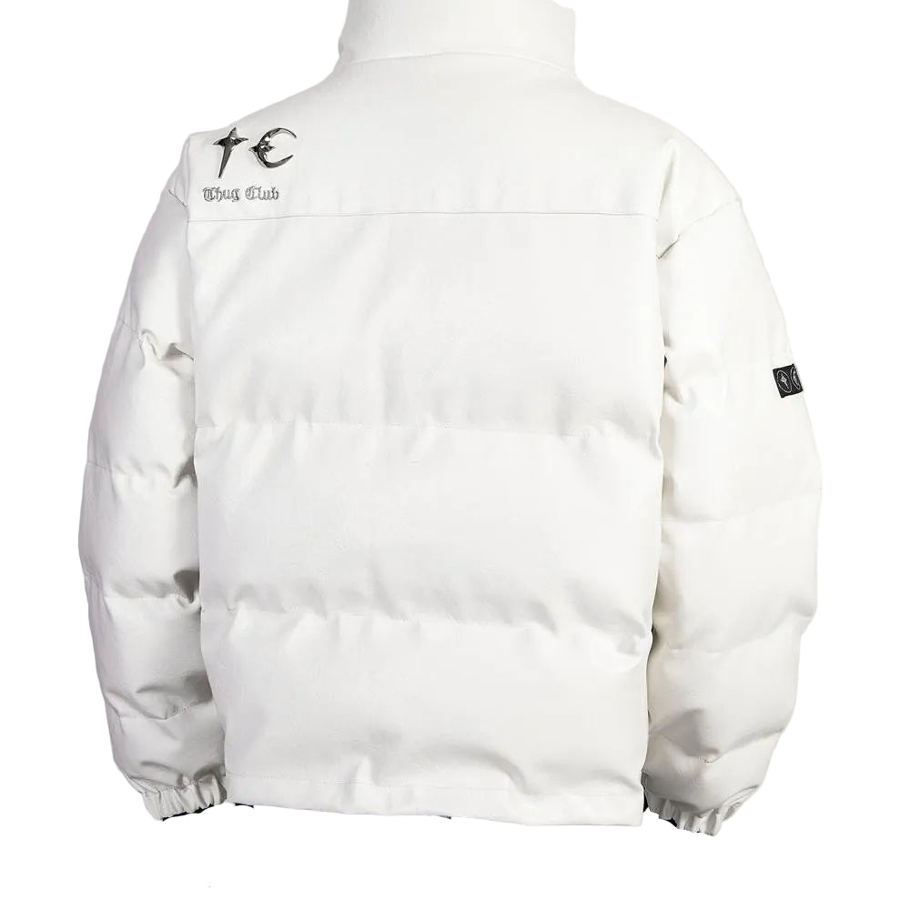 THUG CLUB White Faux‑Leather Puffer Jacket