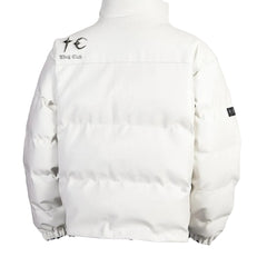 THUG CLUB White Faux‑Leather Puffer Jacket