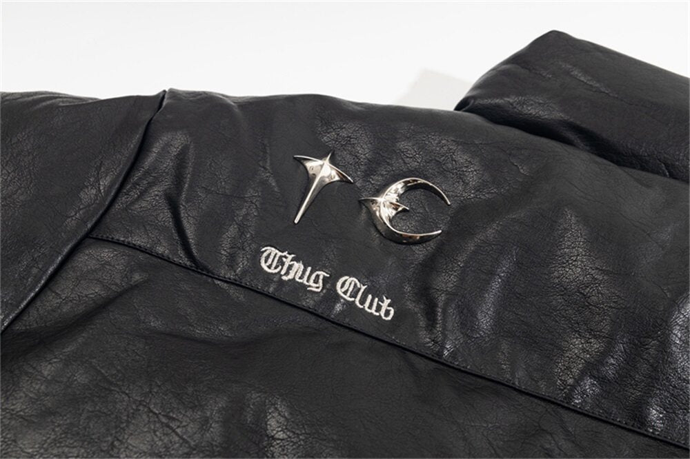 THUG CLUB Faux‑Leather Puffer Jacket