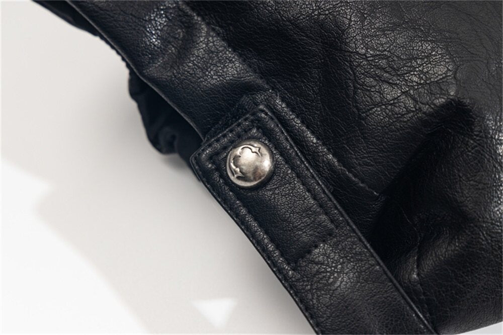 THUG CLUB Faux‑Leather Puffer Jacket