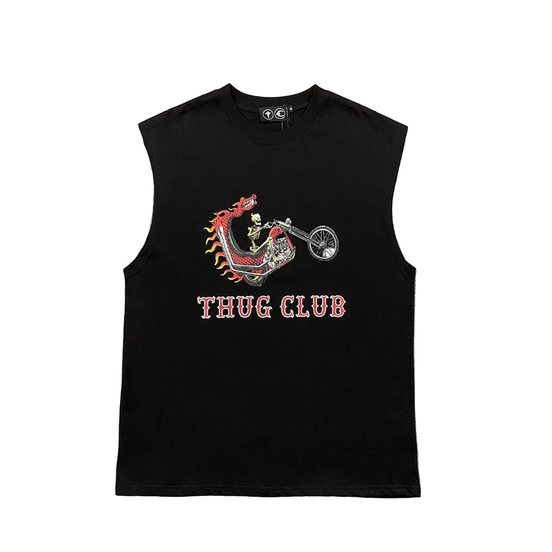 Thug Club European and American niche fashion brand summer casual skeleton motorcycle print pure cotton sleeveless vest sweatshirt for men
