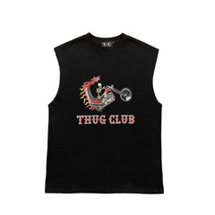 Thug Club European and American niche fashion brand summer casual skeleton motorcycle print pure cotton sleeveless vest sweatshirt for men