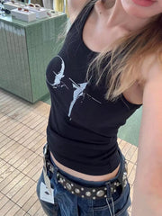 Thug Club American Retro Printed Elastic Sports Sleeveless Tank Top Thin and Versatile Bottom Inner Top Summer