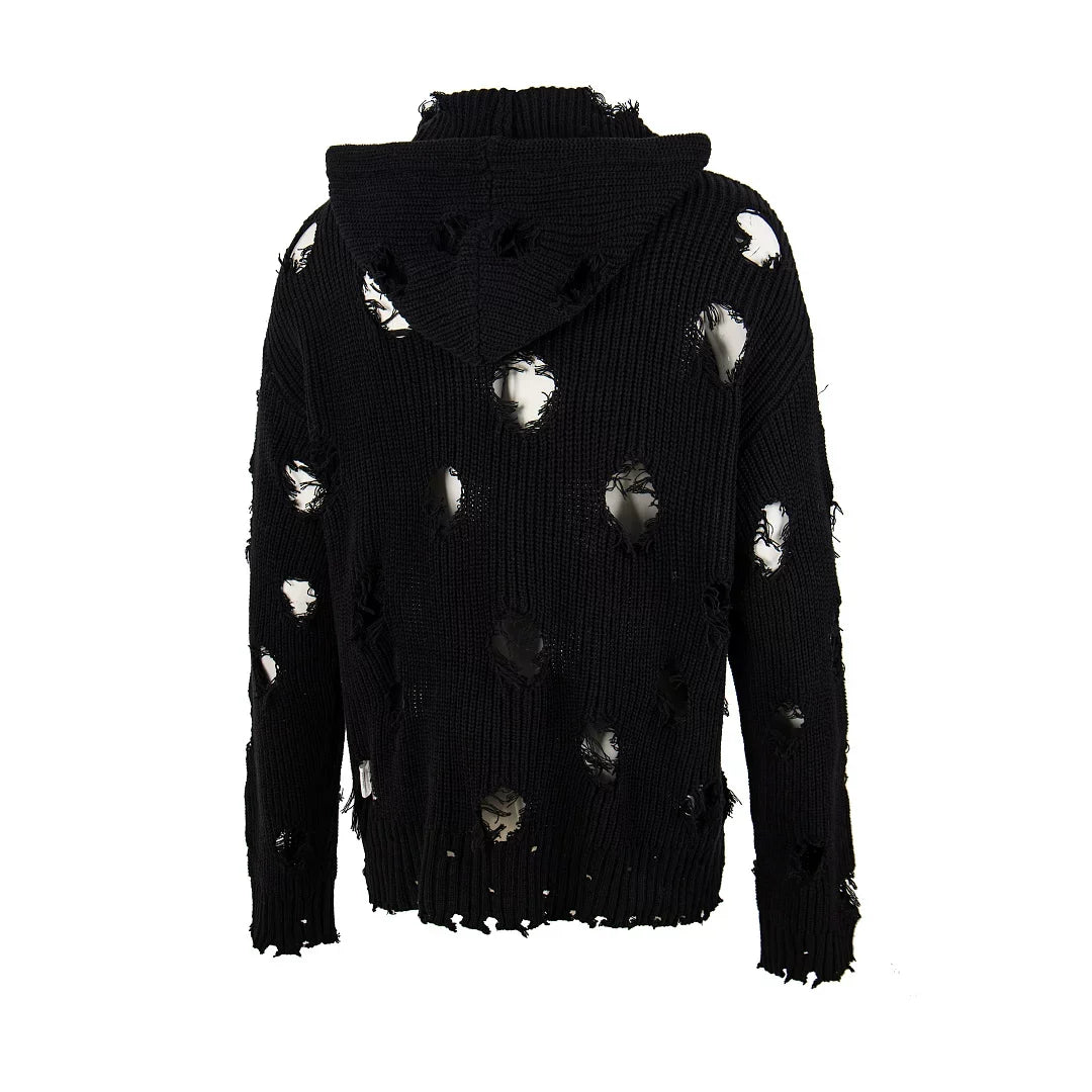 Trendy brand Thug Club Japanese and Korean Star Moon VW ripped hooded knit sweater unisex jacket top