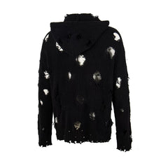 Trendy brand Thug Club Japanese and Korean Star Moon VW ripped hooded knit sweater unisex jacket top