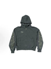 Thugclub FW25 washed and destroyed flame patchwork hoodie, moon star logo cardigan, hooded jacket