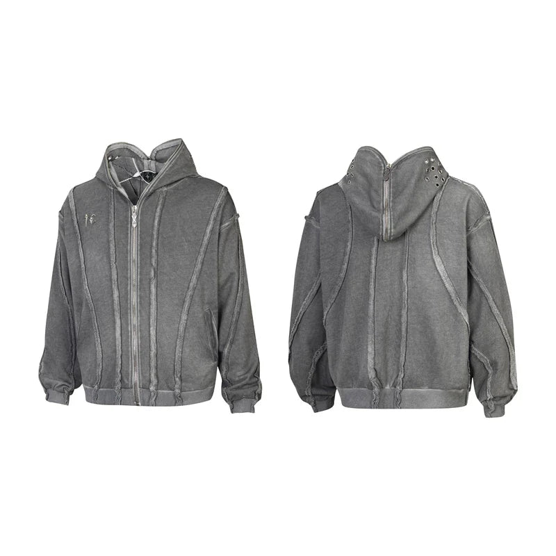 Thug Club Washed Raw‑Seam Zip‑Up Hoodie