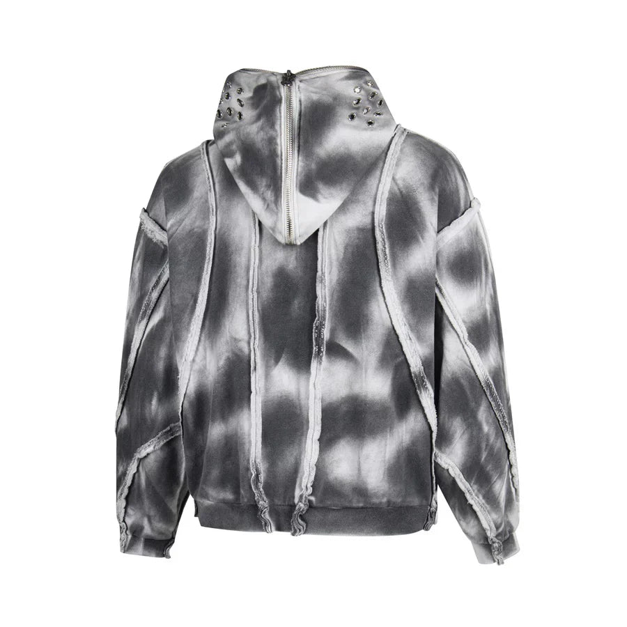 Thug Club American retro distressed washed and ripped zipper jacket, men's and women's loose casual hooded sweatshirt, trendy