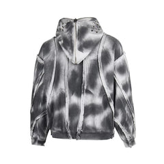 Thug Club American retro distressed washed and ripped zipper jacket, men's and women's loose casual hooded sweatshirt, trendy