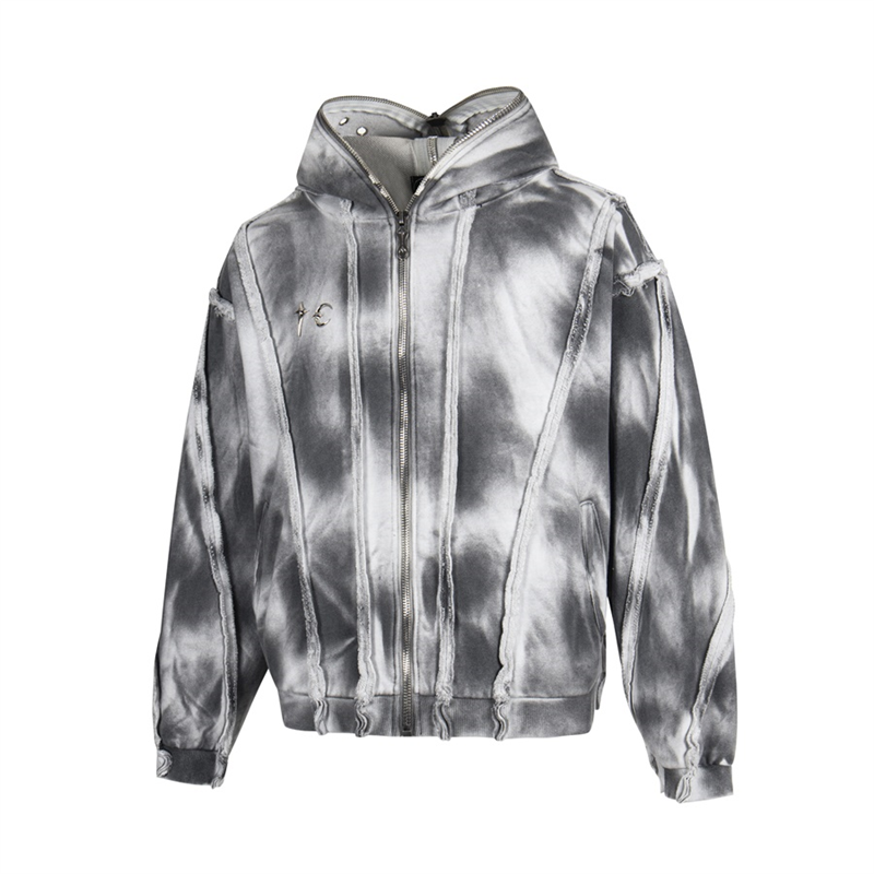 Thug Club American retro distressed washed and ripped zipper jacket, men's and women's loose casual hooded sweatshirt, trendy