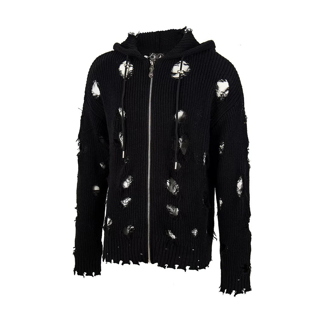 Trendy brand Thug Club Japanese and Korean Star Moon VW ripped hooded knit sweater unisex jacket top