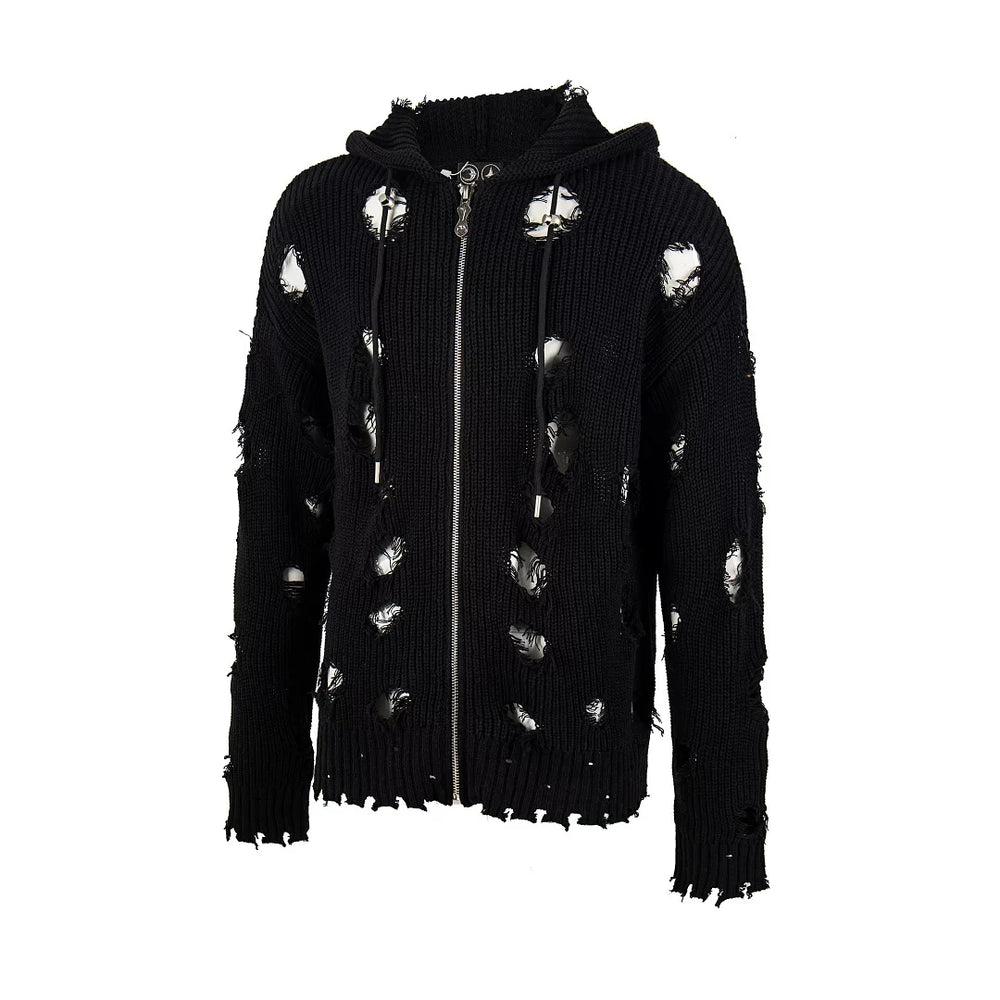 Trendy brand Thug Club Japanese and Korean Star Moon VW ripped hooded knit sweater unisex jacket top