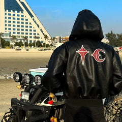 THUG CLUB High Street Park Jae Fan Shoulder Pad Jacket, Men's and Women's Loose Hooded Cotton Short Motorcycle Leather Jacket