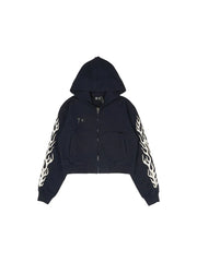 Thugclub FW25 washed and destroyed flame patchwork hoodie, moon star logo cardigan, hooded jacket