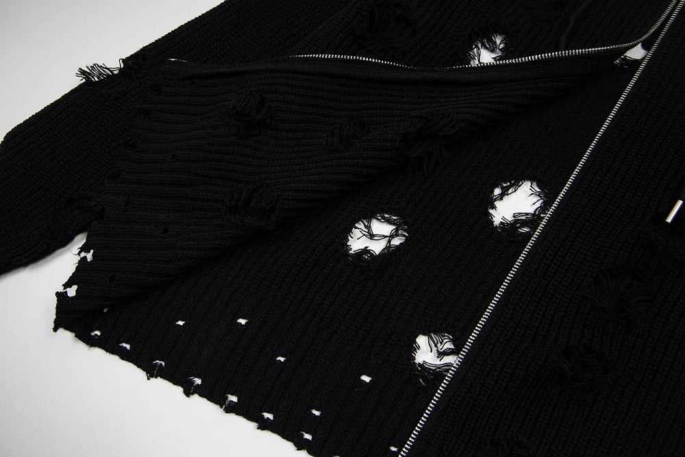 Trendy brand Thug Club Japanese and Korean Star Moon VW ripped hooded knit sweater unisex jacket top