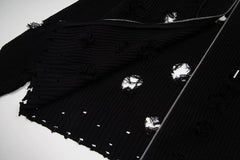 Trendy brand Thug Club Japanese and Korean Star Moon VW ripped hooded knit sweater unisex jacket top