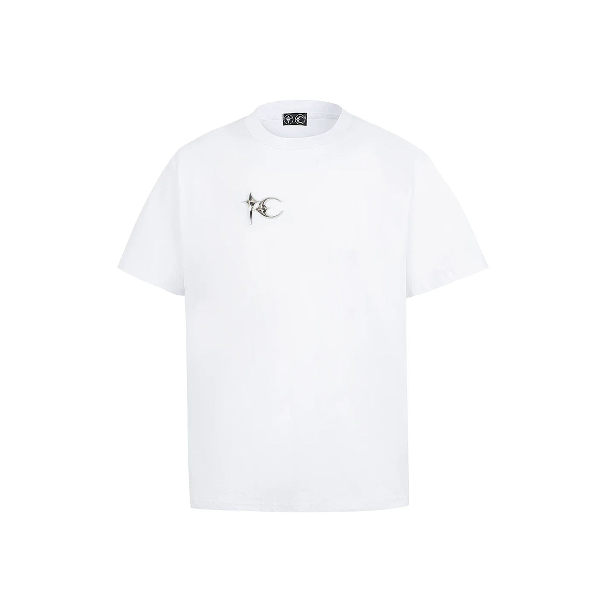 THUG CLUB Metal‑Emblem Plain White Tee