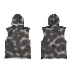 THUG CLUB summer vintage dirty dye tie dye camouflage star moon logo metal button sleeveless hooded vest for men