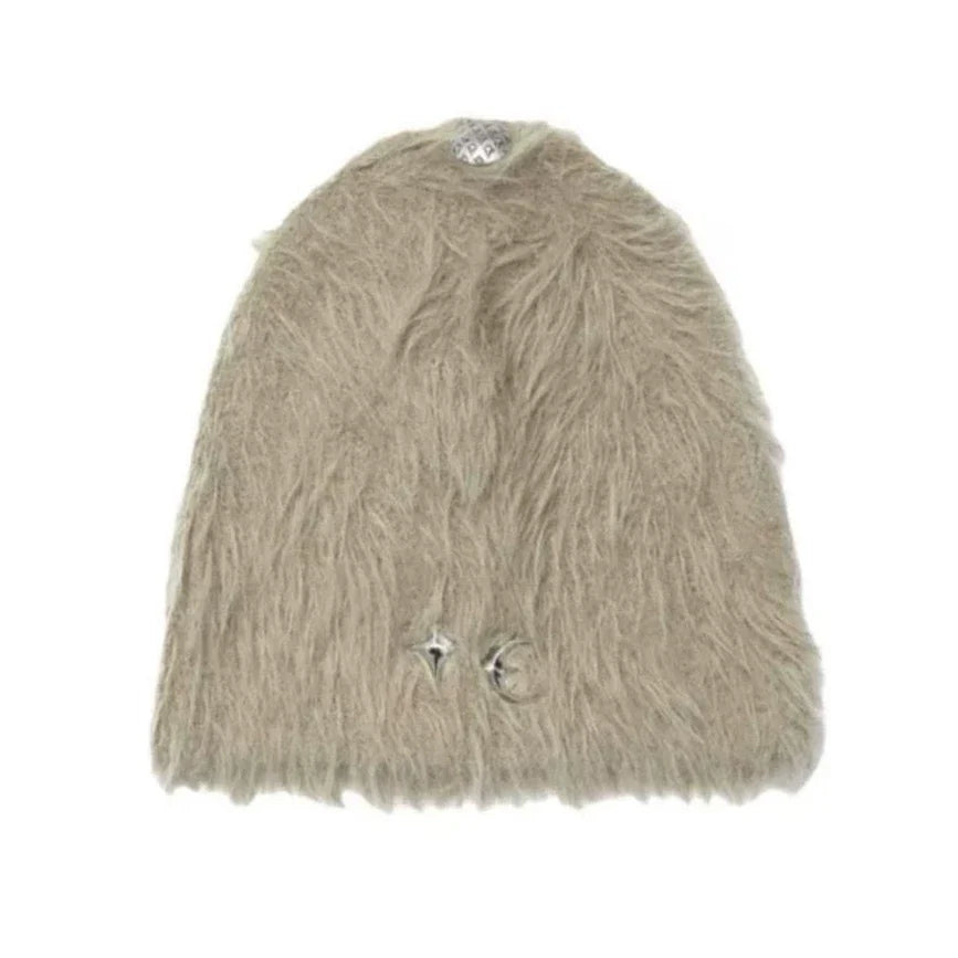 Thugclub Autumn/Winter Metal Star Moon Logo Hairy Knitted Plush Cold Hat 24FW