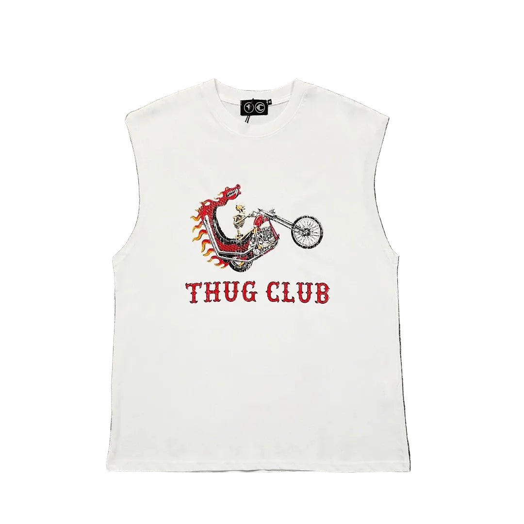 Thug Club European and American niche fashion brand summer casual skeleton motorcycle print pure cotton sleeveless vest sweatshirt for men