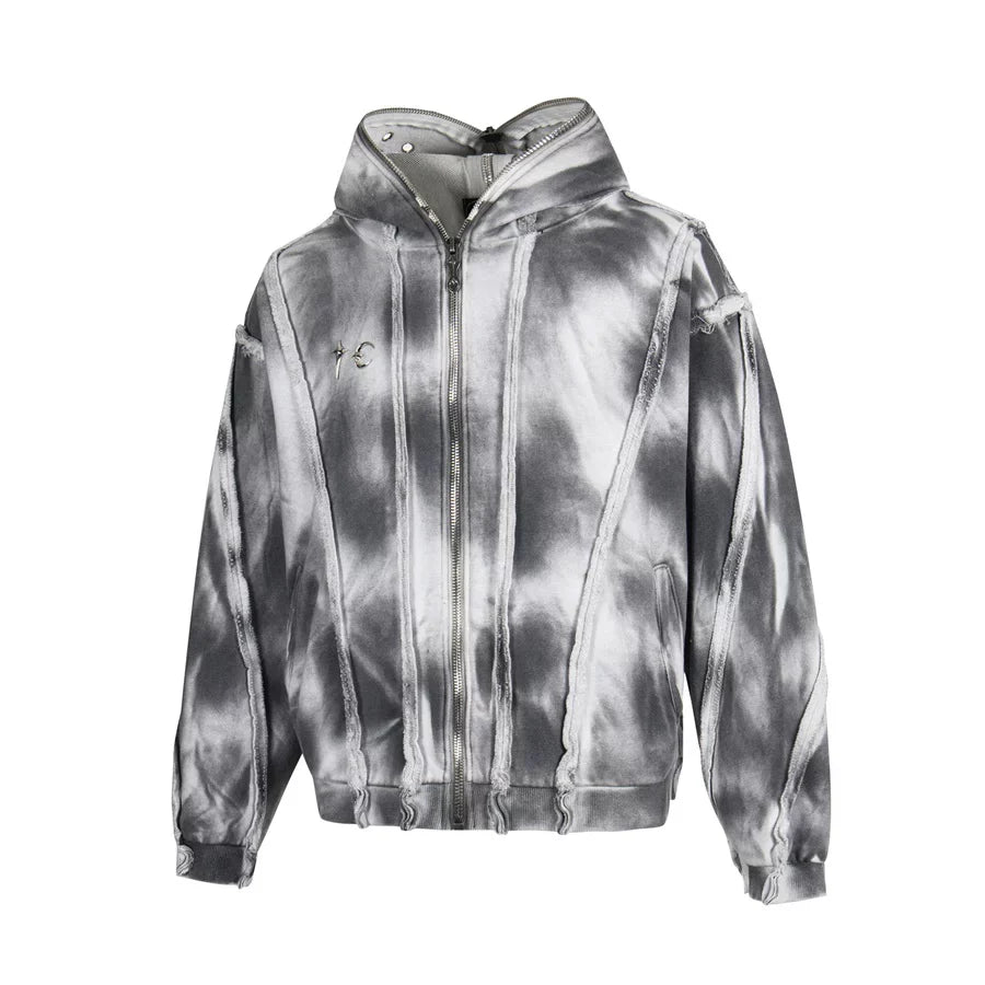 Thug Club American retro distressed washed and ripped zipper jacket, men's and women's loose casual hooded sweatshirt, trendy