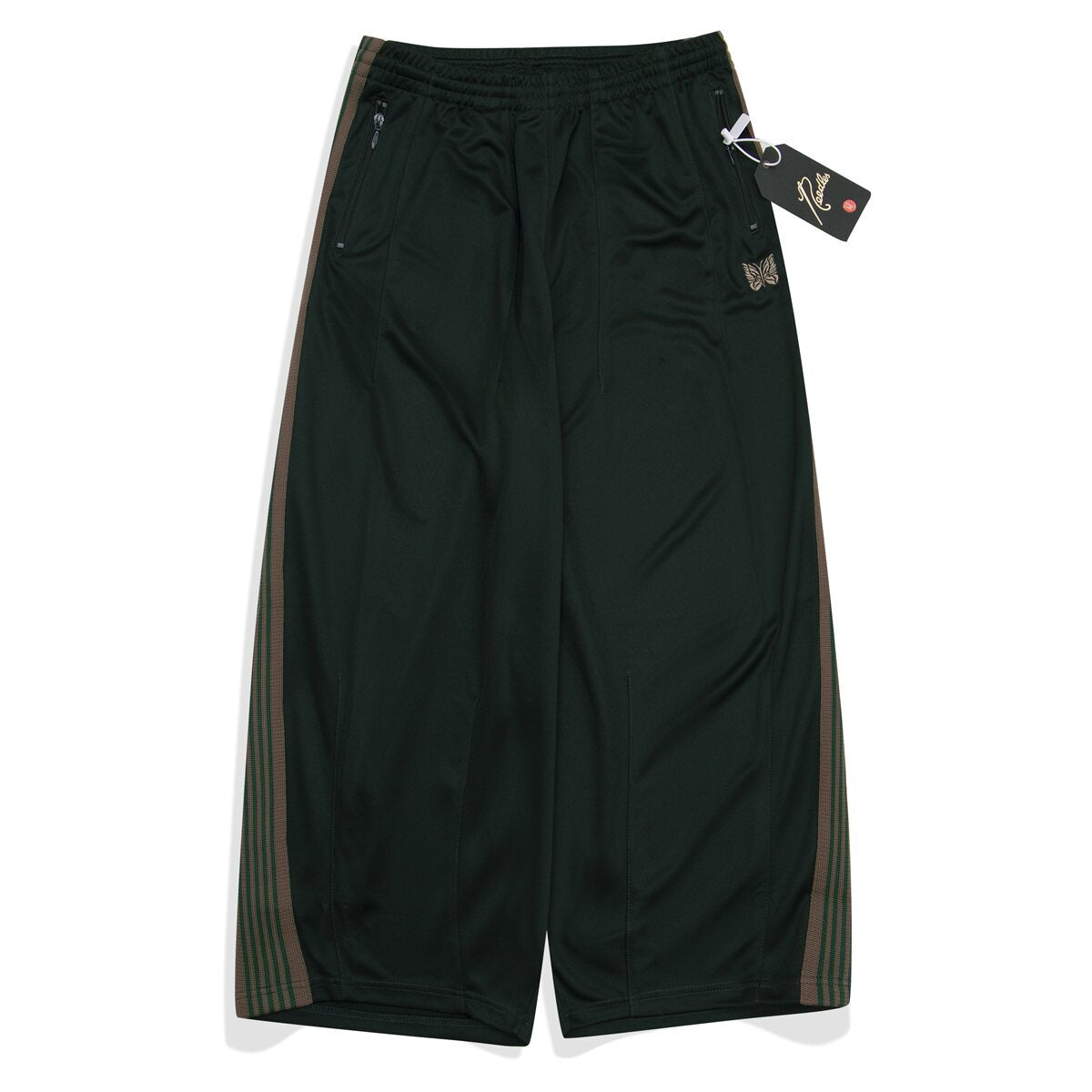 Needles Green‑Brown Side‑Stripe Track Pants