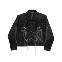 Thug Club Web‑Embroidery Cropped Denim Jacket